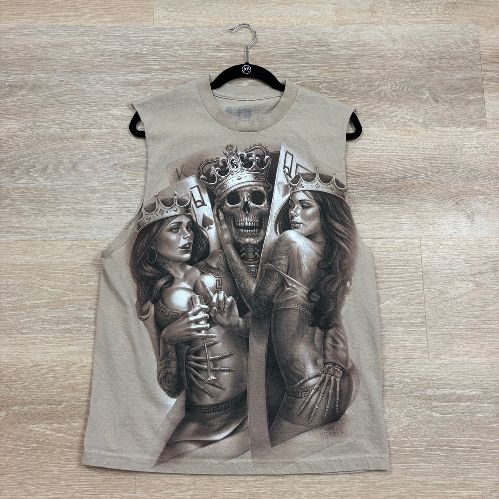 OGABEL Tattoo Graphic‎ Muscle Tee 2014 Men's Large Color Tan